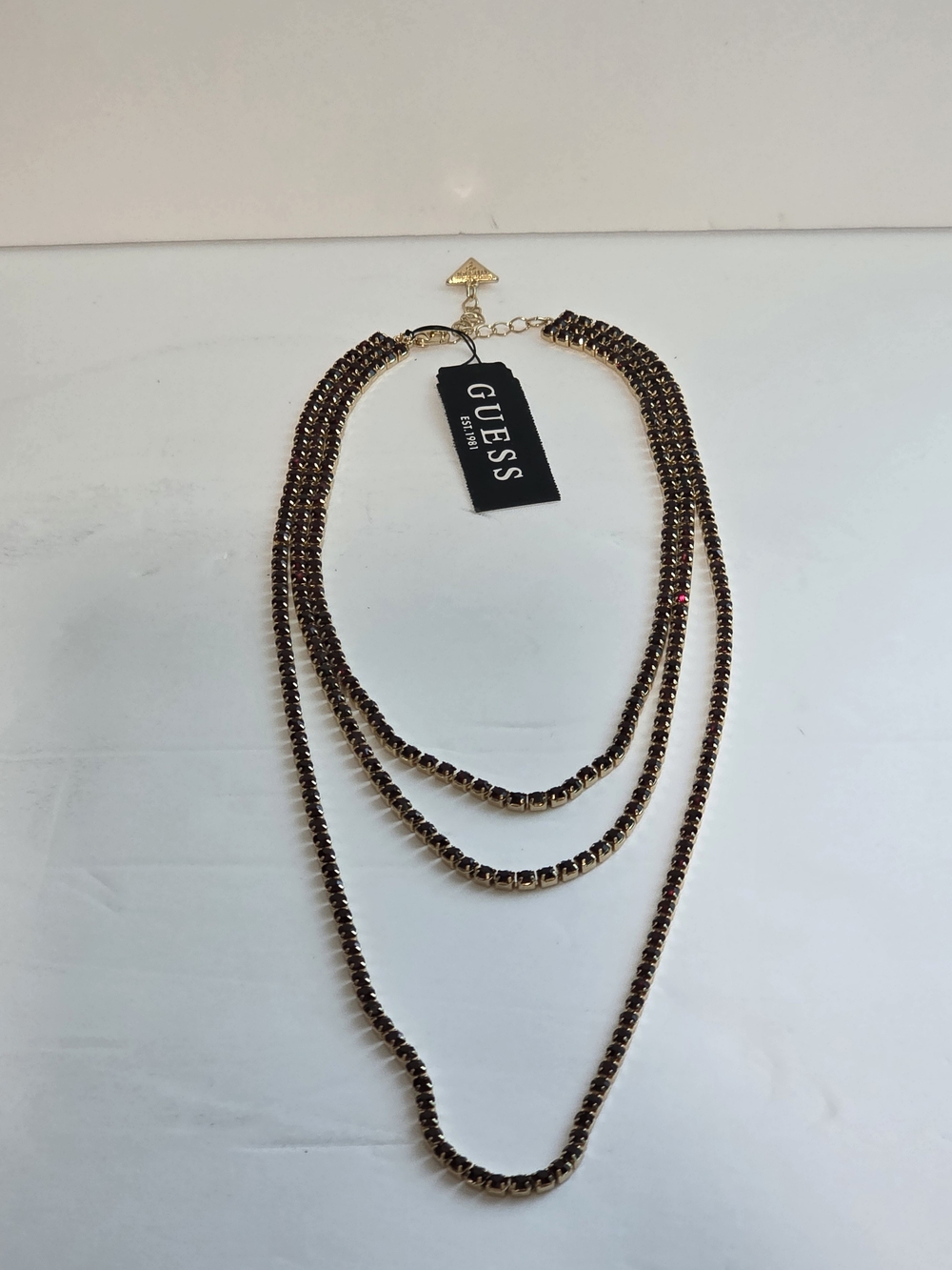 GUESS Gold-Tone Brown Crystal Multi-Strand Necklace